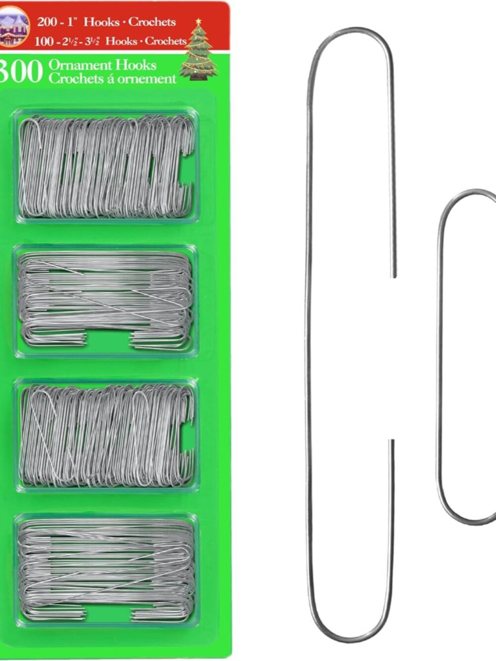 Silver Christmas Tree Ornament Hooks - Metal Wire Decoration Hanging 300 Pk